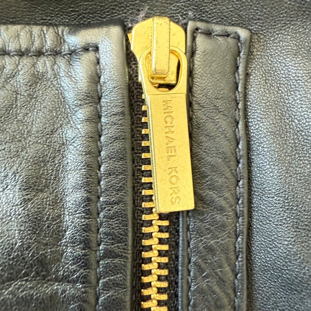 Michael Kors Black Lamb Leather Asymmetric Moto Jacket Gold Hardware WM's Medium - Picture 5 of 11